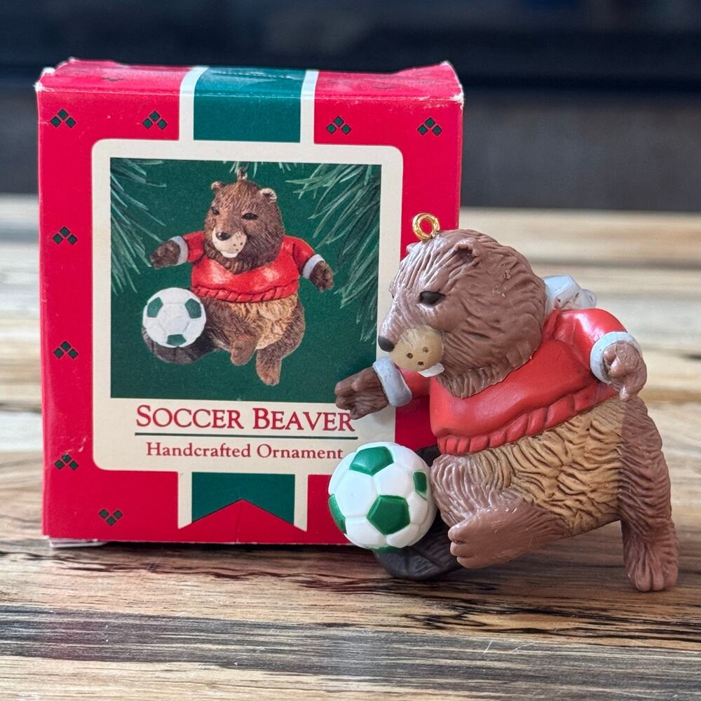 Vintage 1985 Hallmark Keepsake Ornament Soccer Beaver QX4775 With Box VTG
